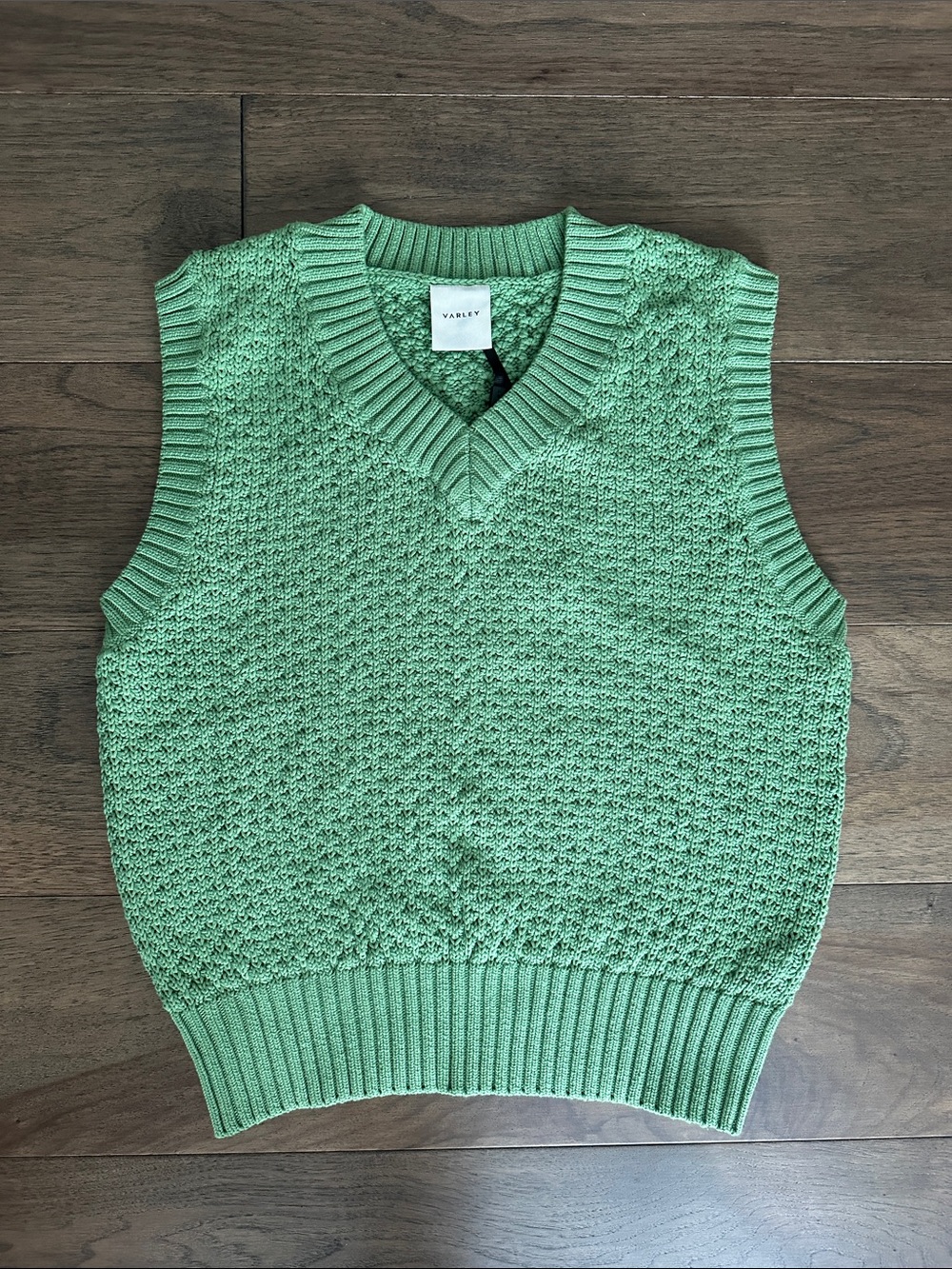 Varley Antonella Knit Vest, English Ivy Textured V-Neck Sweater Vest
